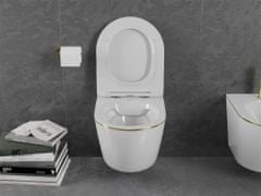 Mexen Lena závěsná wc mísa včetně sedátka s slow-slim, duroplast, bílá/zlatá linka (30224005)