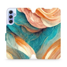 Mobiwear Knížkové flip pouzdro - Samsung Galaxy A34 5G - VP36S Azurový a oranžový mramor