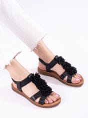 Amiatex Moderní dámské sandály černé bez podpatku, černé, 38
