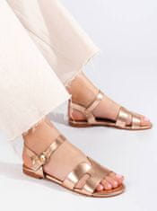 Amiatex Praktické sandály zlaté dámské bez podpatku + Ponožky Gatta Calzino Strech, odstíny žluté a zlaté, 37