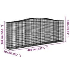 Vidaxl Klenuté gabionové koše 2 ks 400x50x140/160cm pozinkované železo