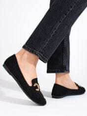 Amiatex Pohodlné dámské černé mokasíny bez podpatku + Ponožky Gatta Calzino Strech, černé, 36