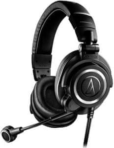 špičková studiová sluchátka audiotechnica ath m50xsts usb výborný zvuk dva páry náušníků kabelové připojení mikrofon na raménku