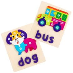 HABARRI Montessori Dřevěné puzzle - Autobus a pes - Bus & Dog