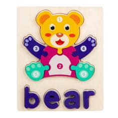 HABARRI Montessori Dřevěné puzzle - Auto a medvěd - Car & Bear 