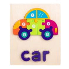 Montessori Dřevěné puzzle - Auto a medvěd - Car & Bear 