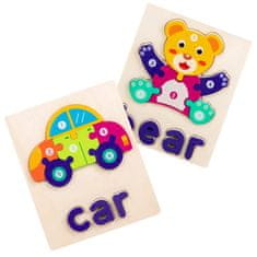 HABARRI Montessori Dřevěné puzzle - Auto a medvěd - Car & Bear 