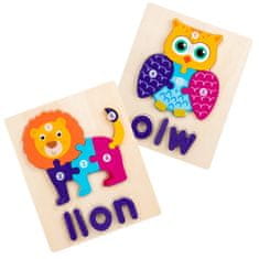 HABARRI Montessori Dřevěné puzzle - Lev a sova - Lion & Owl