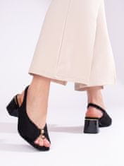 Amiatex Výborné dámské černé sandály na širokém podpatku, černé, 36
