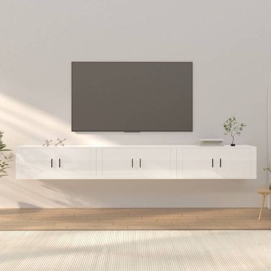 Greatstore Nástěnné TV skříňky 3 ks bílé s vysokým leskem 100x34,5x40 cm