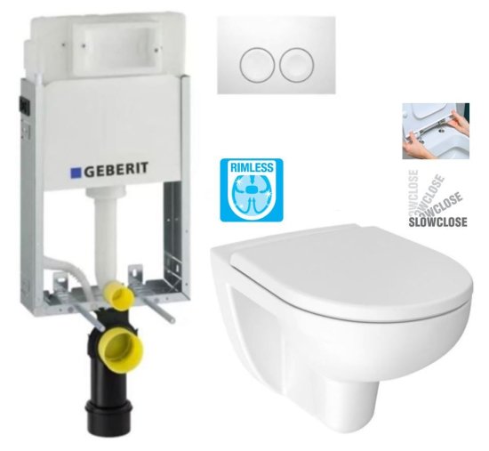 KOUPELNYMOST Geberit kombifixbasic vč. bílého tlačítka delta 21 + wc jika lyra plus rimless + sedátko duraplast slowclose (110.100.00.1 21BI LY2)