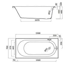 CERSANIT Obdélníková vana octavia 150x70 (S301-251)