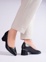 Vinceza Výborné dámské černé lodičky na širokém podpatku + Ponožky Gatta Calzino Strech, černé, 36