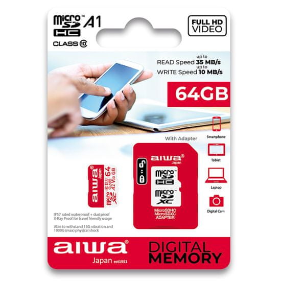 AIWA MSDC10 64 GB Micro SD karta s adaptérem, A1, SDXC, ip57