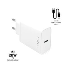 FIXED Set síťové nabíječky s USB-C výstupem a USB-C/USB-C kabelu, podpora PD, 1 metr, 20W, bílý