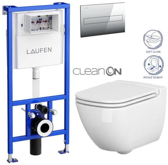 KOUPELNYMOST Laufen rámový podomítkový modul cw1 set s chromovým tlačítkem + wc cersanit cleanon caspia + sedátko (H8946600000001CR CP1)