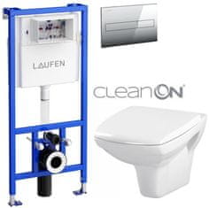 KOUPELNYMOST Laufen rámový podomítkový modul cw1 set s chromovým tlačítkem + wc cersanit cleanon carina + sedátko (H8946600000001CR CA1)