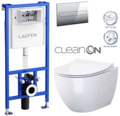 KOUPELNYMOST Laufen rámový podomítkový modul cw1 set s chromovým tlačítkem + wc cersanit zen cleanon + sedátko (H8946600000001CR HA1)