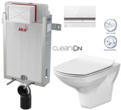 KOUPELNYMOST Alcadrain renovmodul - předstěnový instalační systém s bílým/ chrom tlačítkem m1720-1 + wc cersanit cleanon carina + sedátko (AM115/1000 M1720-1 CA3)