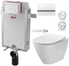 KOUPELNYMOST Alcadrain renovmodul - předstěnový instalační systém s bílým/ chrom tlačítkem m1720-1 + wc cersanit cleanon city (AM115/1000 M1720-1 CI1)