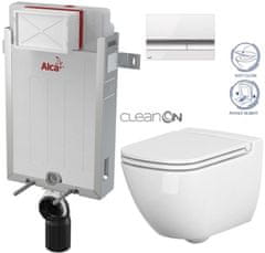 KOUPELNYMOST Alcadrain renovmodul - předstěnový instalační systém s bílým/ chrom tlačítkem m1720-1 + wc cersanit cleanon caspia + sedátko (AM115/1000 M1720-1 CP1)