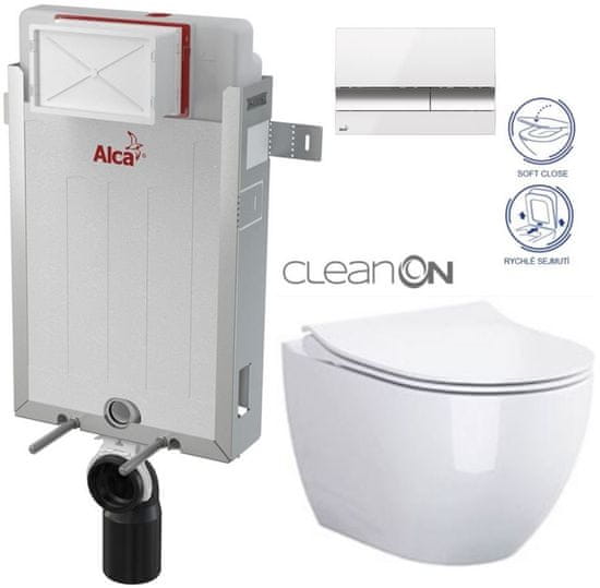 KOUPELNYMOST Alcadrain renovmodul - předstěnový instalační systém s bílým/ chrom tlačítkem m1720-1 + wc cersanit zen cleanon + sedátko (AM115/1000 M1720-1 HA1)