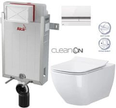 KOUPELNYMOST Alcadrain renovmodul - předstěnový instalační systém s bílým/ chrom tlačítkem m1720-1 + wc cersanit cleanon virgo + sedátko (AM115/1000 M1720-1 ME1)