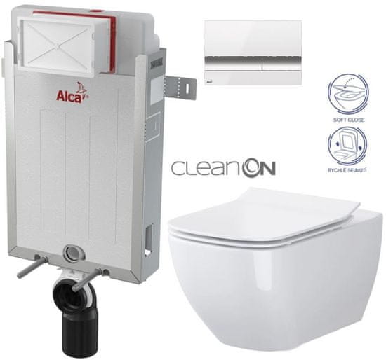 KOUPELNYMOST Alcadrain renovmodul - předstěnový instalační systém s bílým/ chrom tlačítkem m1720-1 + wc cersanit cleanon virgo + sedátko (AM115/1000 M1720-1 ME1)