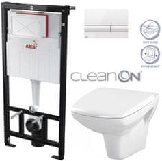 KOUPELNYMOST Alcadrain sádromodul - předstěnový instalační systém s bílým tlačítkem m1710 + wc cersanit cleanon carina + sedátko (AM101/1120 M1710 CA2)