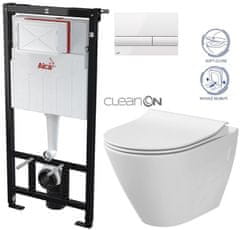 KOUPELNYMOST Alcadrain sádromodul - předstěnový instalační systém s bílým tlačítkem m1710 + wc cersanit cleanon city (AM101/1120 M1710 CI1)