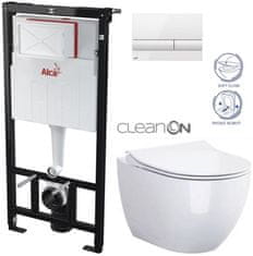 KOUPELNYMOST Alcadrain sádromodul - předstěnový instalační systém s bílým tlačítkem m1710 + wc cersanit zen cleanon + sedátko (AM101/1120 M1710 HA1)