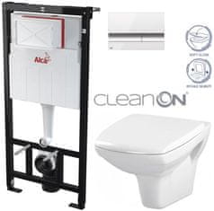 KOUPELNYMOST Alcadrain sádromodul - předstěnový instalační systém s bílým/ chrom tlačítkem m1720-1 + wc cersanit cleanon carina + sedátko (AM101/1120 M1720-1 CA2)