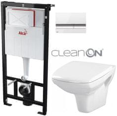 KOUPELNYMOST Alcadrain sádromodul - předstěnový instalační systém s bílým/ chrom tlačítkem m1720-1 + wc cersanit cleanon carina + sedátko (AM101/1120 M1720-1 CA1)