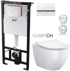 KOUPELNYMOST Alcadrain sádromodul - předstěnový instalační systém s bílým/ chrom tlačítkem m1720-1 + wc cersanit zen cleanon + sedátko (AM101/1120 M1720-1 HA1)