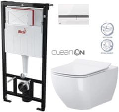 KOUPELNYMOST Alcadrain sádromodul - předstěnový instalační systém s bílým/ chrom tlačítkem m1720-1 + wc cersanit cleanonvirgo + sedátko (AM101/1120 M1720-1 ME1)