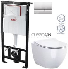 KOUPELNYMOST Alcadrain sádromodul - předstěnový instalační systém s chromovým tlačítkem m1721 + wc cersanit zen cleanon + sedátko (AM101/1120 M1721 HA1)