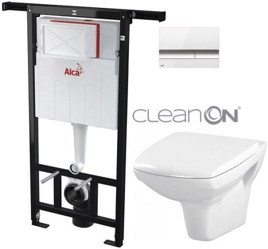 KOUPELNYMOST Alcadrain jádromodul - předstěnový instalační systém s bílým/ chrom tlačítkem m1720-1 + wc cersanit cleanon carina + sedátko (AM102/1120 M1720-1 CA1)