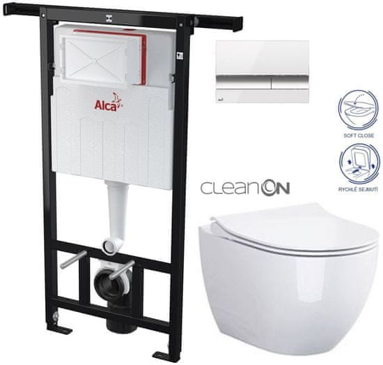 KOUPELNYMOST Alcadrain jádromodul - předstěnový instalační systém s bílým/ chrom tlačítkem m1720-1 + wc cersanit zen cleanon + sedátko (AM102/1120 M1720-1 HA1)