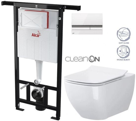 KOUPELNYMOST Alcadrain jádromodul - předstěnový instalační systém s bílým/ chrom tlačítkem m1720-1 + wc cersanit cleanon virgo + sedátko (AM102/1120 M1720-1 ME1)