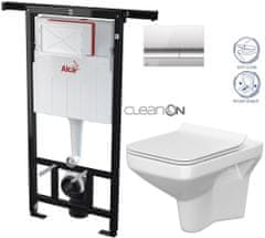 KOUPELNYMOST Alcadrain jádromodul - předstěnový instalační systém s chromovým tlačítkem m1721 + wc cersanit cleanon como + sedátko (AM102/1120 M1721 CO1)