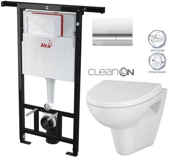 KOUPELNYMOST Alcadrain jádromodul - předstěnový instalační systém s chromovým tlačítkem m1721 + wc cersanit cleanon parva + sedátko (AM102/1120 M1721 PA1)