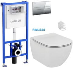 KOUPELNYMOST Laufen rámový podomítkový modul cw1 set s chromovým tlačítkem + wc ideal standard tesi se sedátkem rimless (H8946600000001CR TE2)