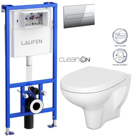 KOUPELNYMOST Laufen rámový podomítkový modul cw1 set s chromovým tlačítkem + wc cersanit arteco cleanon + sedátko (H8946600000001CR AT1)