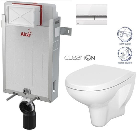 KOUPELNYMOST Alcadrain renovmodul - předstěnový instalační systém s bílým/ chrom tlačítkem m1720-1 + wc cersanit arteco cleanon + sedátko (AM115/1000 M1720-1 AT1)