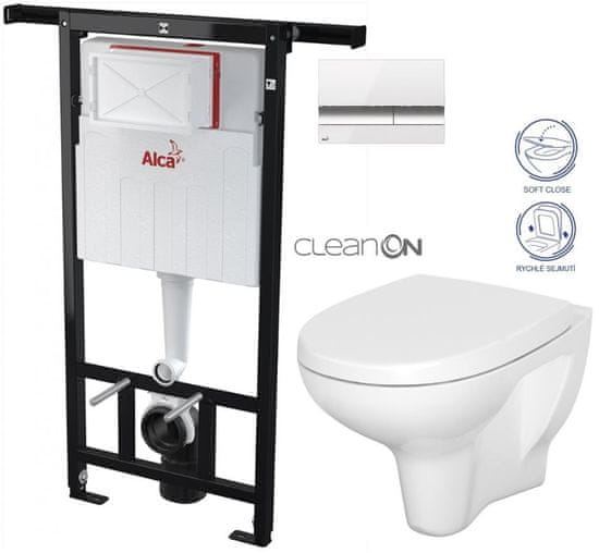 KOUPELNYMOST Alcadrain jádromodul - předstěnový instalační systém s bílým/ chrom tlačítkem m1720-1 + wc cersanit arteco cleanon + sedátko (AM102/1120 M1720-1 AT1)