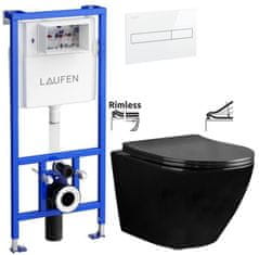 KOUPELNYMOST Laufen rámový podomítkový modul cw1 set s bílým tlačítkem + wc rea carlo mini rimfless černá + sedátko (H8946600000001BI CL1)