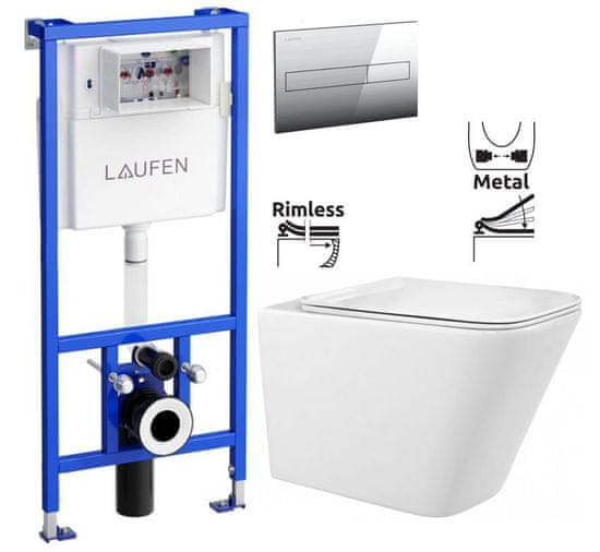 KOUPELNYMOST Laufen rámový podomítkový modul cw1 set s chromovým tlačítkem + wc rea raul rimless + sedátko (H8946600000001CR RA1)