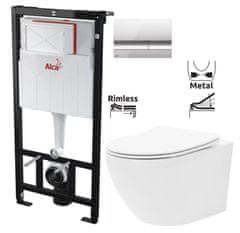 KOUPELNYMOST Alcadrain sádromodul - předstěnový instalační systém s chromovým tlačítkem m1721 + wc rea carlo flat mini rimless + sedátko (AM101/1120 M1721 CF1)