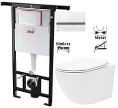 KOUPELNYMOST Alcadrain jádromodul - předstěnový instalační systém s bílým/ chrom tlačítkem m1720-1 + wc rea carlo flat mini rimless + sedátko (AM102/1120 M1720-1 CF1)