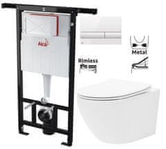 KOUPELNYMOST Alcadrain jádromodul - předstěnový instalační systém s bílým tlačítkem m1710 + wc rea carlo flat mini rimless + sedátko (AM102/1120 M1710 CF1)